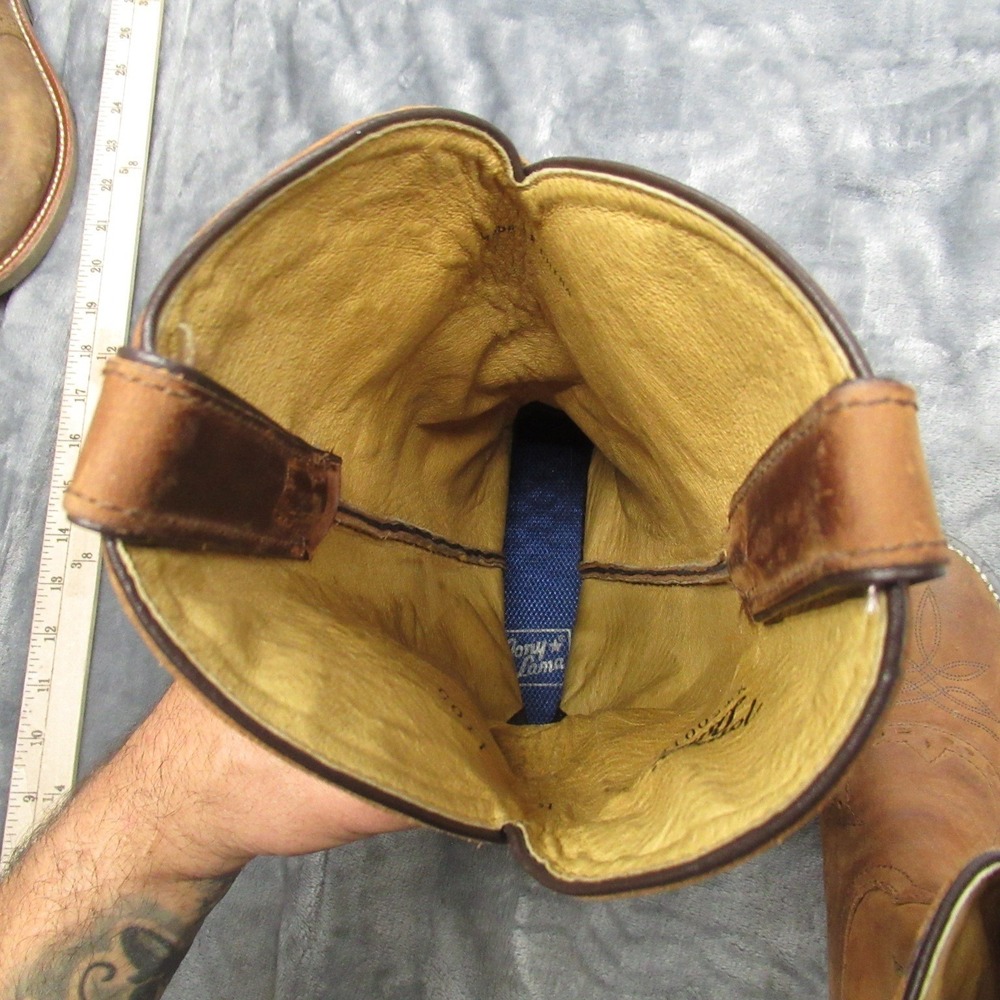 Tony Lama Women 7.5B Cowboy Boots Brown Red Leather Square Toe Western Riding - Picture 12 of 16